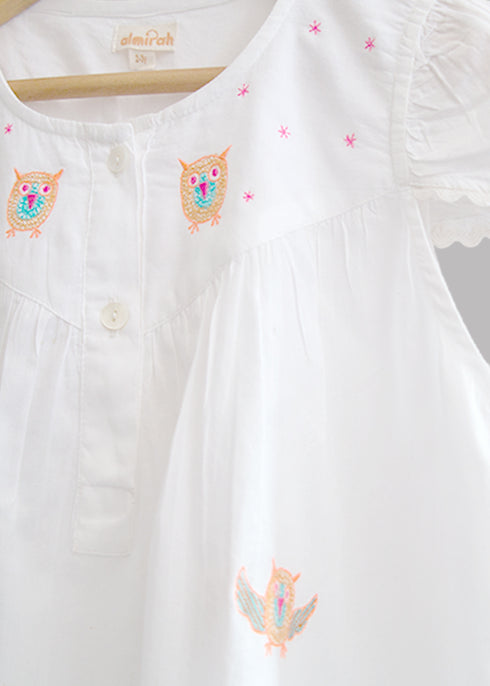 White Owl Night Dress for Kids